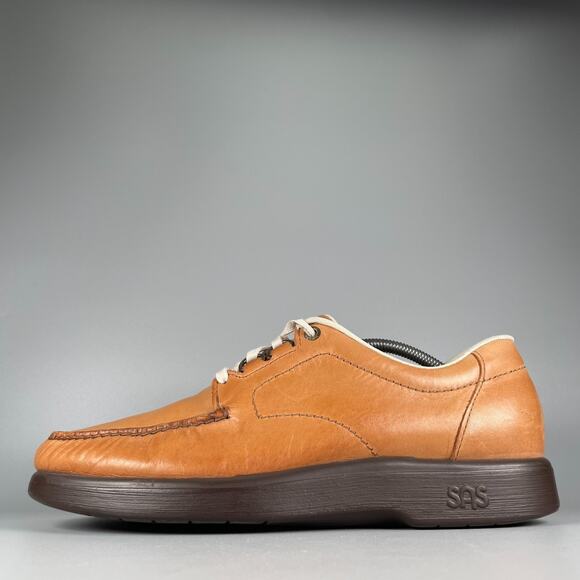 SAS Bout Time Men\'s Size 11.5 W Brown Leather Lace Up Casual Loafers Comfort EUC main image 7